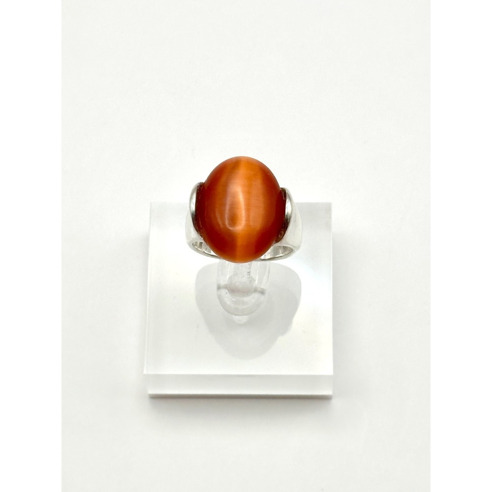 Orange Lab Cats Eye‎ Silver Tone Ring Size 8